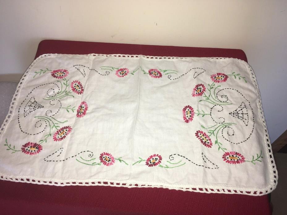 Vintage Embroidered Table Topper, 24