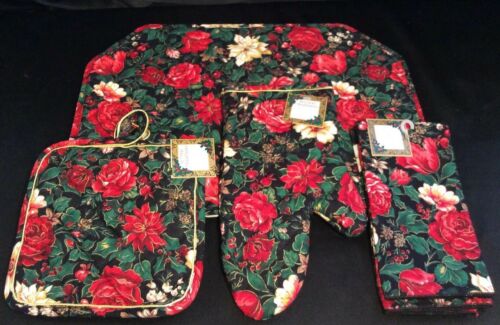Placemats-4 & Napkins-4 & Pot Holders-3 ,Roses Tulips White Poinsettias New