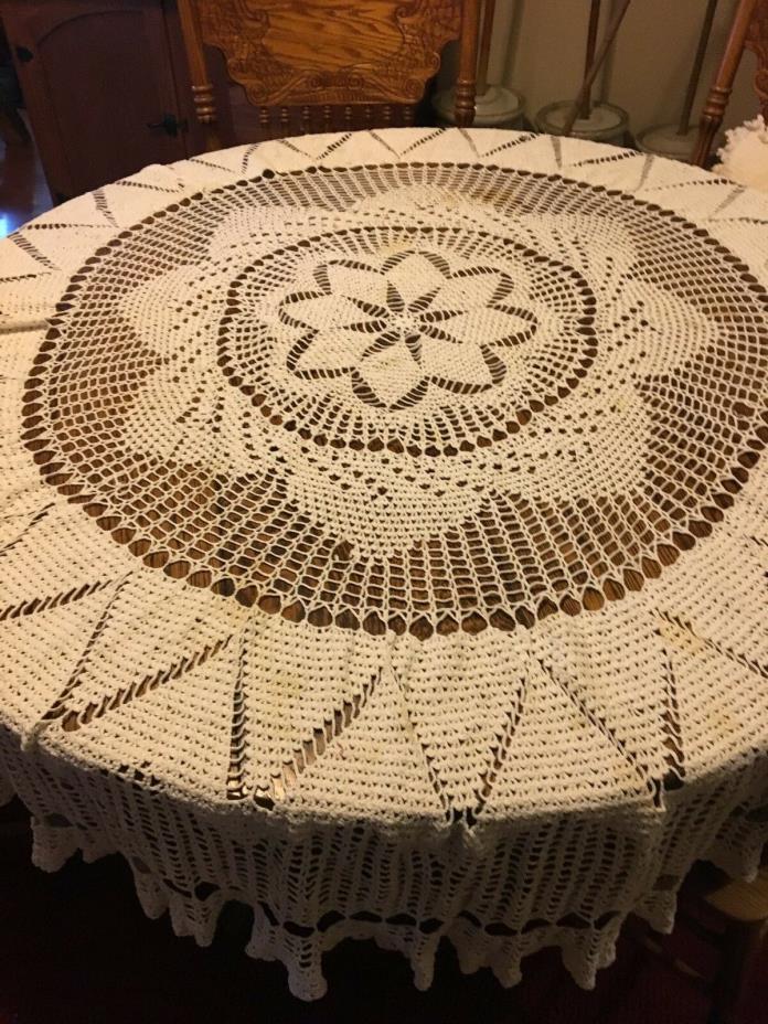 Vintage 100% Cotton Crochet Lace Tablecloth White 64