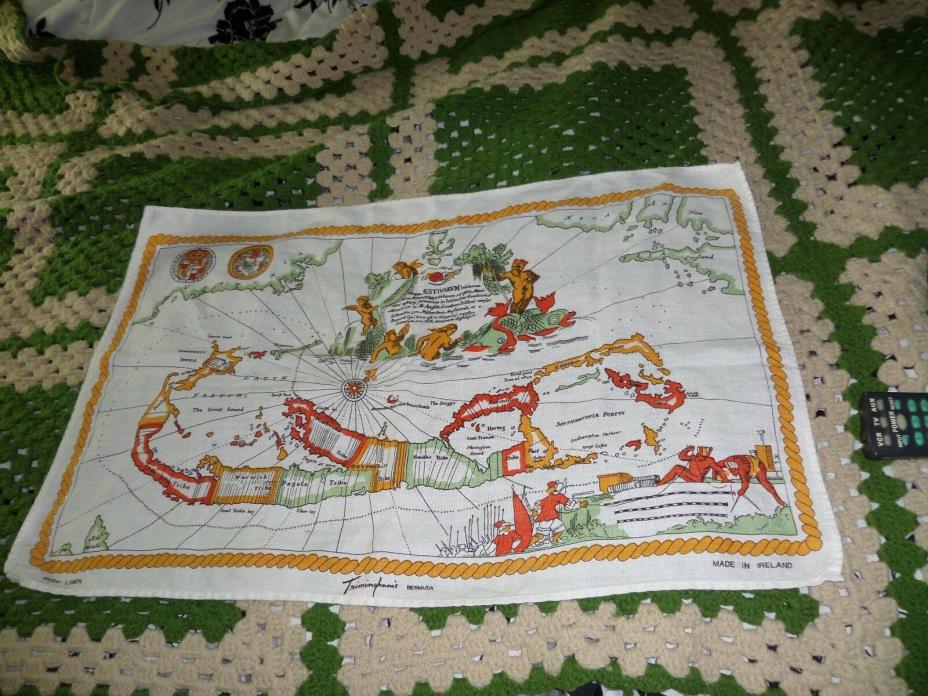 Vintage Irish Linen Towel Table Cloth  Map