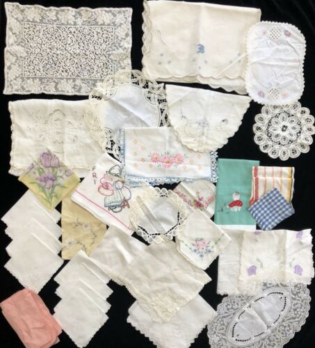 Vintage Linen Lot! Cutter's Lot for Sewing Quilting Crafting Repair (RF879)