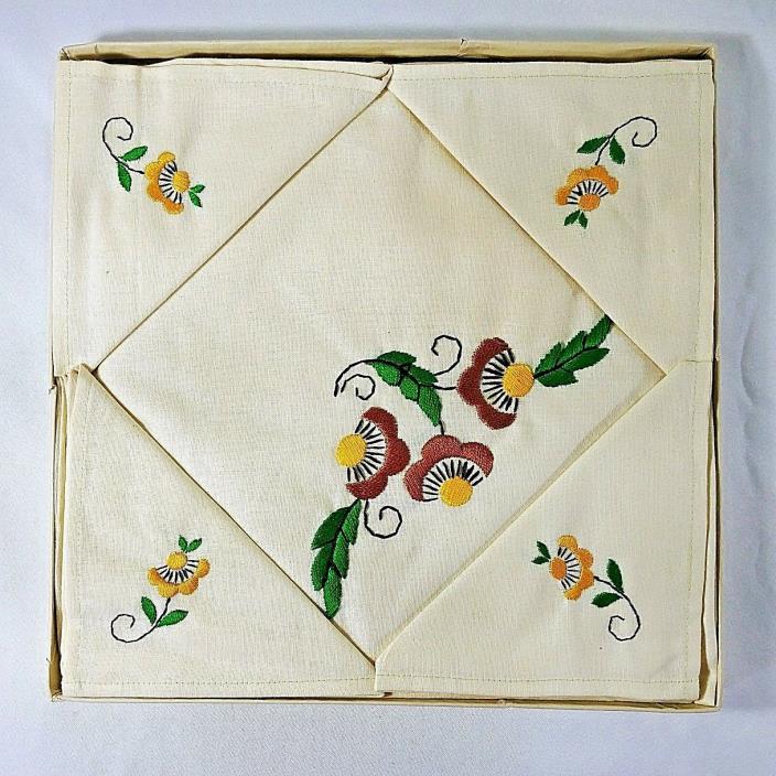 Table Cloth Napkins Embroidered NEW Vintage Cream Floral Vintage