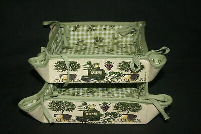 Set Of 2 Reversible Decorative Quilted Cloth Corner Tied Bread Baskets