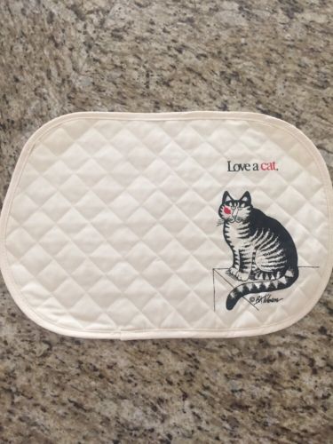 Kliban Cat Placemat Quilted  Love a cat  vintage new
