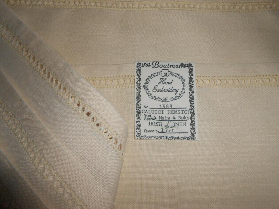 Boutross Irish Linen Set Of 4 Placemats & Napkins Hand Embroidery Multiples Aval