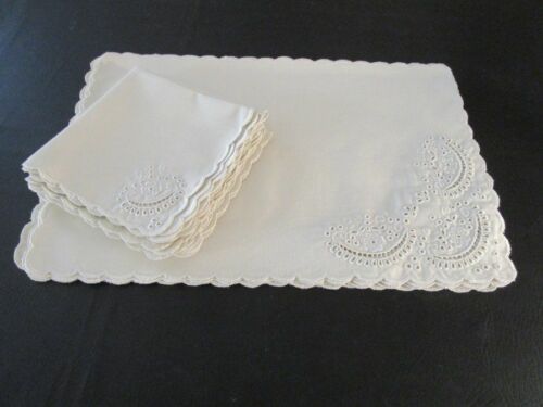 Set of 6 Ivory Embroidered Placemats/Napkins