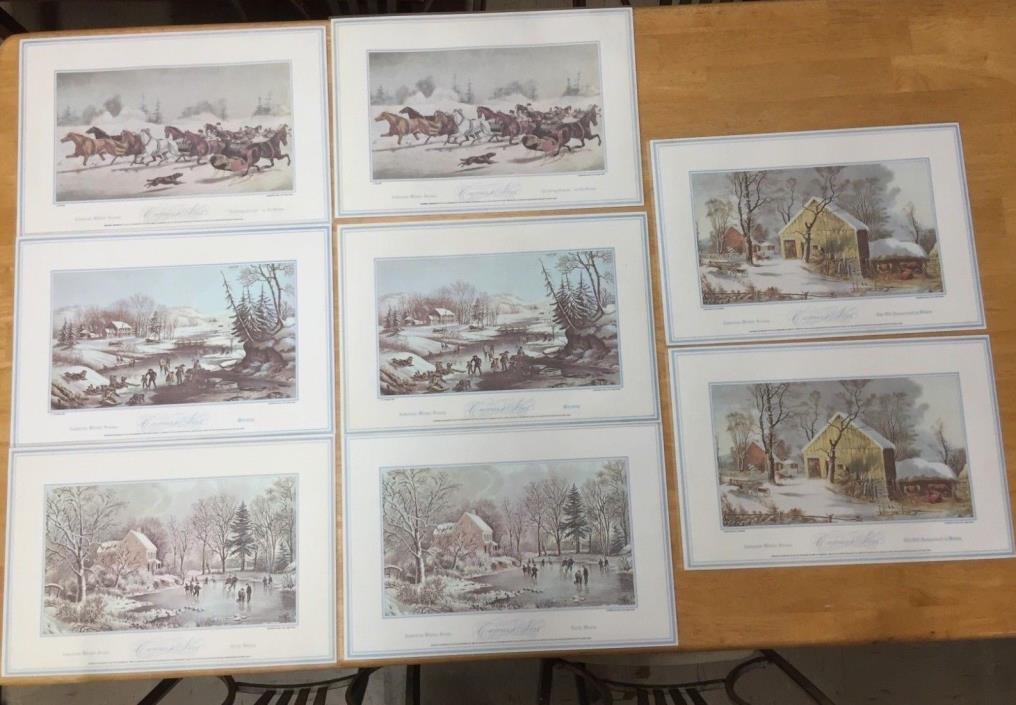 8 pc Set Vintage Currier & Ives Winter & Homestead Scenes Placemats