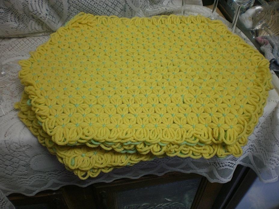 (6)  Handcrafted Crochet Placemats Green & Yellow & 2 MATCHING PADS   EASTER