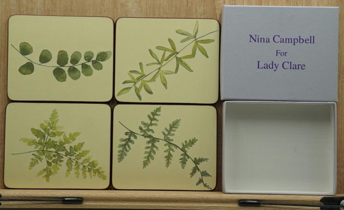 4 RARE Vintage Lovely Nina Campbell For Lady Clare Fern Artsy Drink Coasters