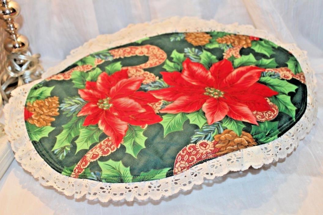 Vintage Placemats Holiday Set 6 Handmade Quilted Lace Christmas FLoral/FLower