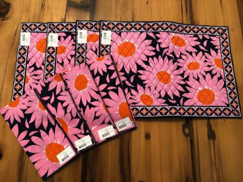 Vera Bradley Loves Me Pattern Placemats/  Napkins Set For 4 Pink Flowers Quilted