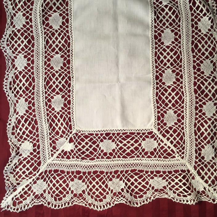 Exquisite Vintage Linen Hand Crocheted Table Runner - 50