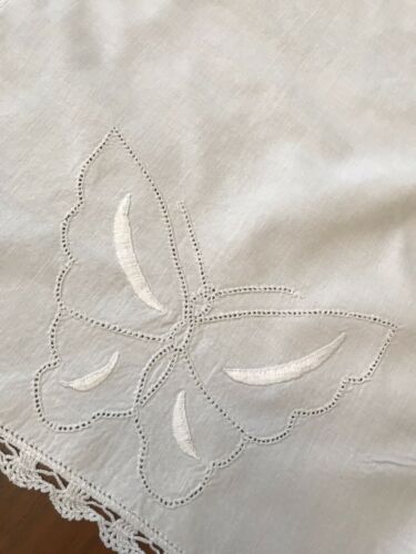 Vintage Butterfly Stitched Table Runner Dresser Scarf White (9)