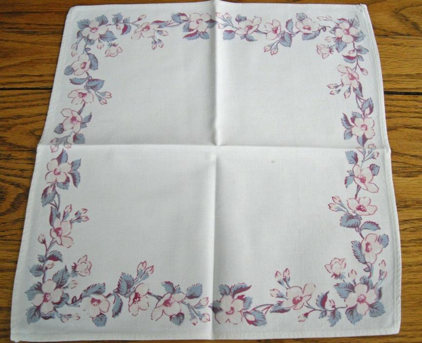 Vintage Table Scarf Pink Cherry Blossoms with Blue Leaves Tea ~ 14