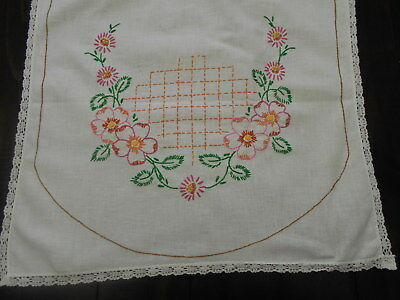Vtg Embroidered Table Runner Flowers 36x18 Highland Art