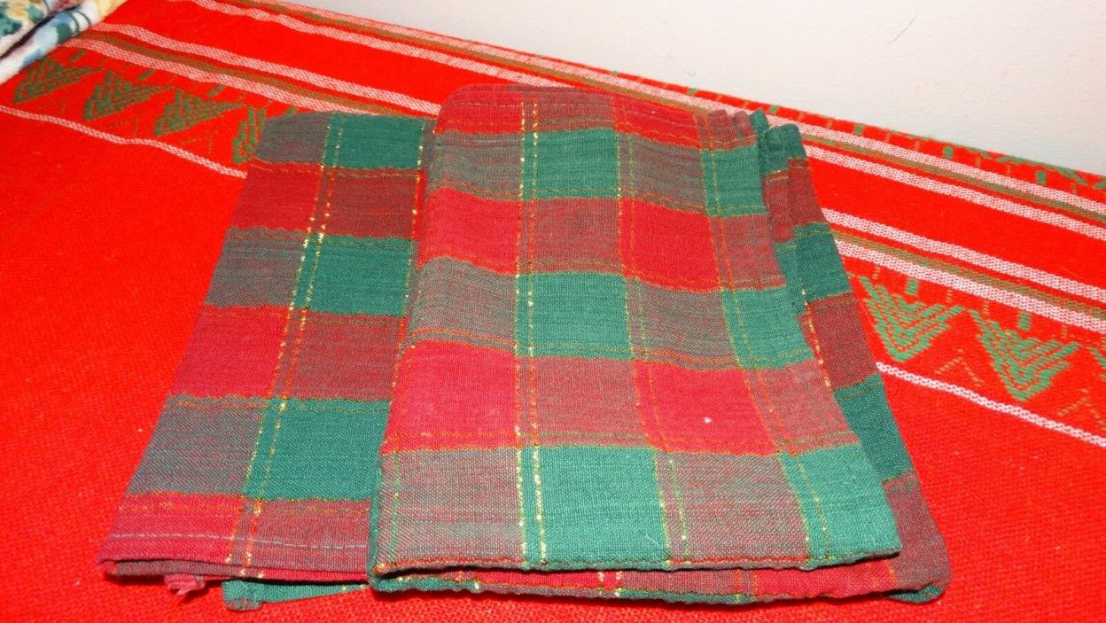 2 MATCHING Dresser Scarf Christmas Plaid Red & Green Gold Thread