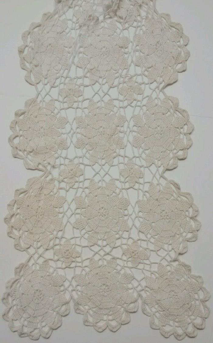 Vintage Handmade Ivory Crocheted Table Runner Dresser Scarf Doily