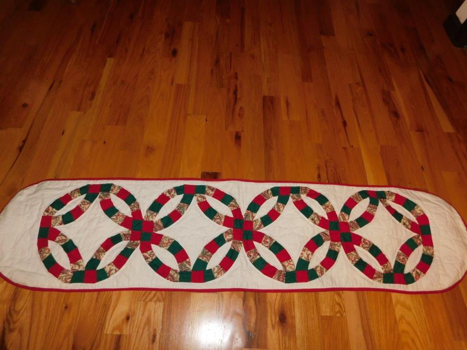 Christmas Wedding Ring Table Runner Quilt Panel Handmade Hand Quilted
