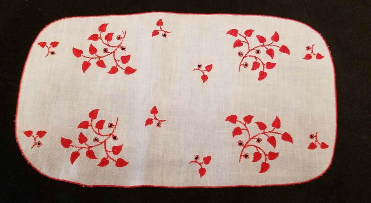 Vintage 1920s Dresser Scarf Table Runner Embroidered & Button-hole Stitched Red