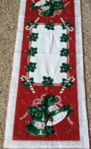 Vintage Christmas Bells & Candy Canes Table Runner