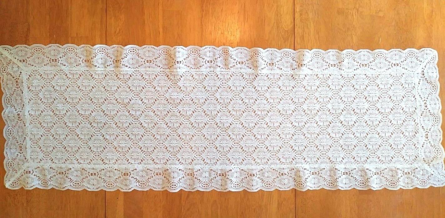 White Lace Table Runner Lot of 2 Floral Scalloped Edges Vintage Boho Victorian