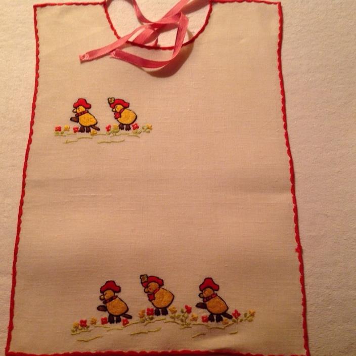 Adorable Vintage Hand Embroidered Chicken Baby Bib