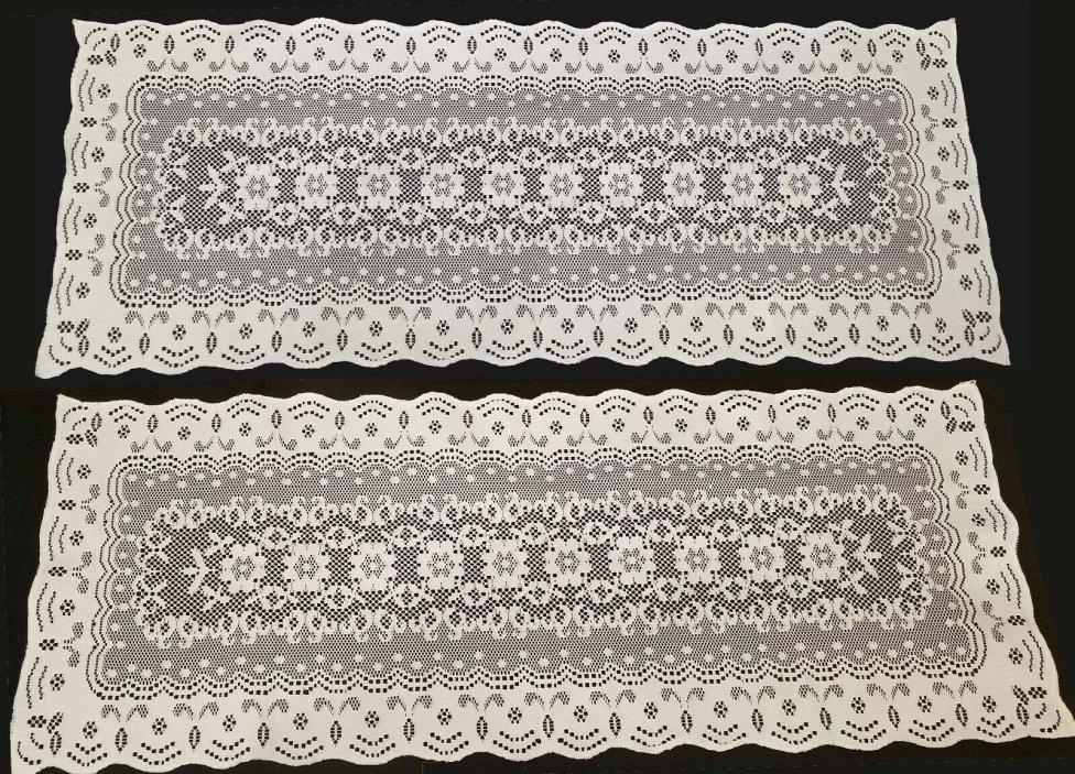 Vintage Table Runner Pair - Nottingham Machine Lace - White - NM Condition