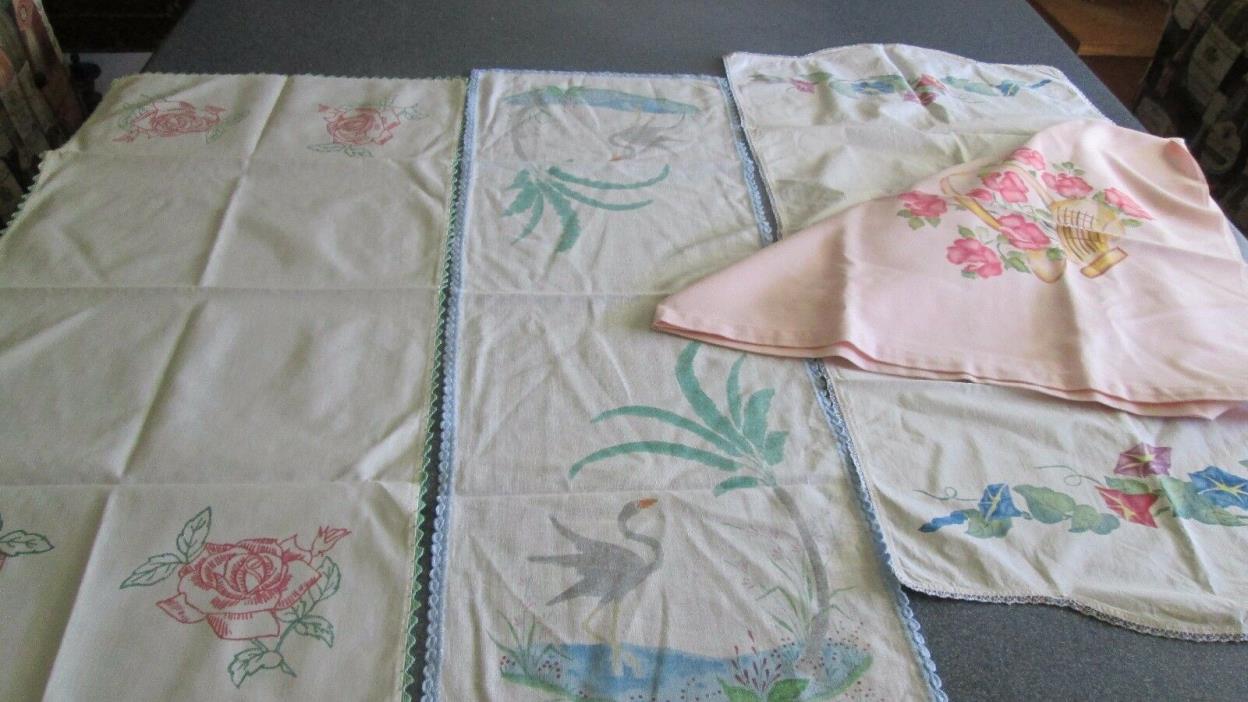 Vintage Linens Runner Textile Painted Mid Century 1950s