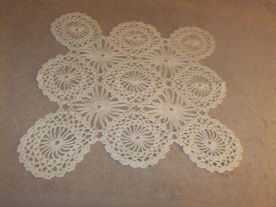 Vintage Table Top/Table Runner Ecru Crochet Wheel Pattern   #48TR
