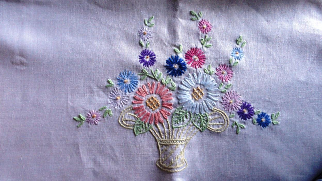 Beautiful Vintage Hand Embroidered Table runner- 17x40 (6492)
