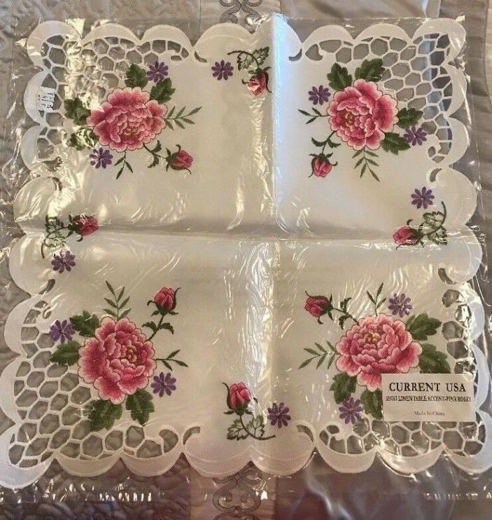 Table Linen Current Square Table Accent Embroidered Pink Roses