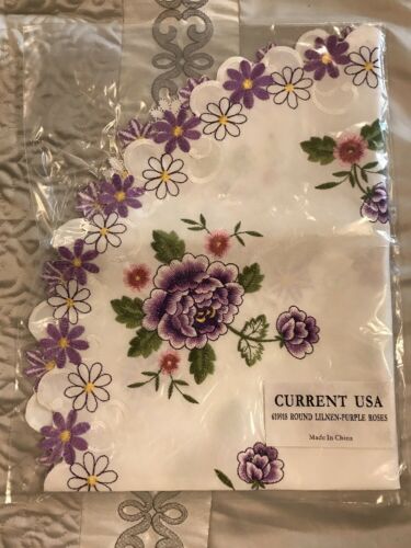Table Linen Current Round Purple Roses