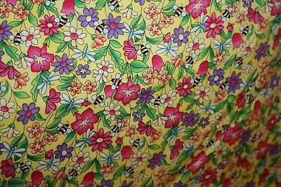 Hand sewn pretty floral spring table runner with bees & flowers 70x21 extra wide