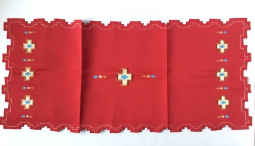 Red Geometric Embroidered Table Runner 34” X 15.25”