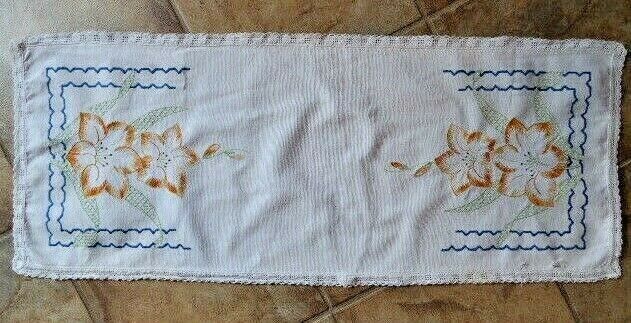 Vintage Hand Embroidered Table Runner