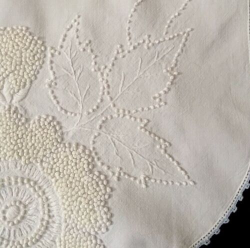 Vintage Embroidered Runner White French Knot Floral Blue Border Farmhouse Decor