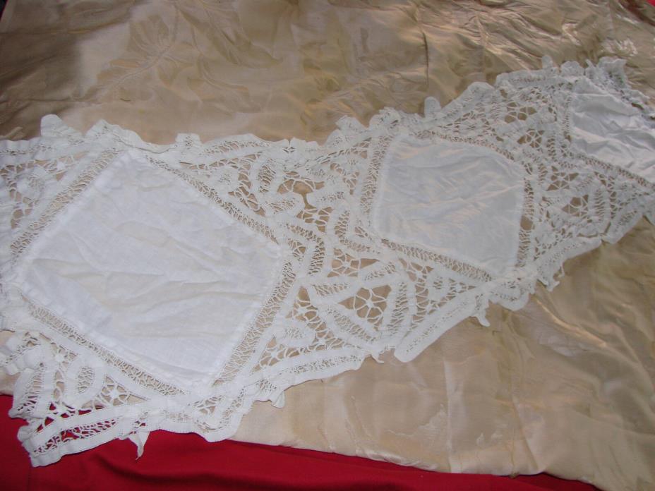 Vintage Tablecloth Runner Tape Lace Battenburg 14x46 white LOT 2