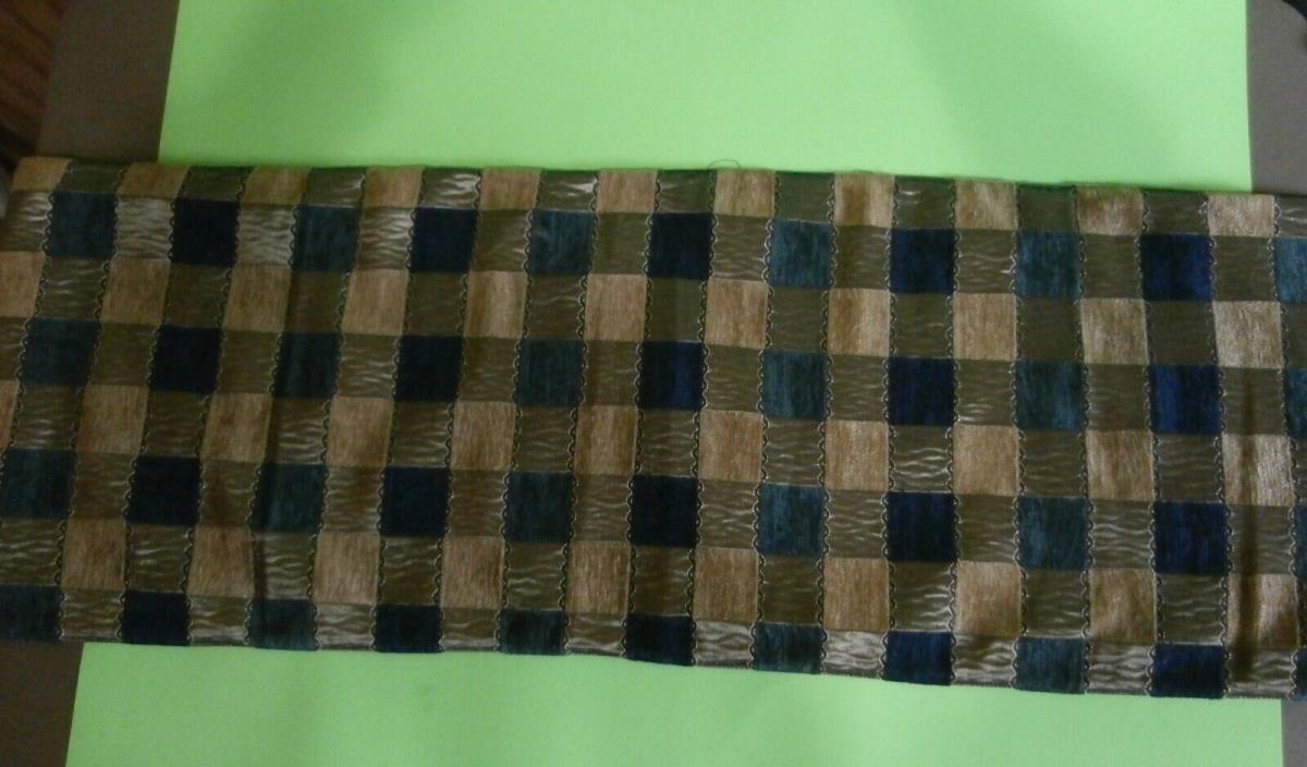 TABLE RUNNER.  Checkered. Blues/Green/Brown 70 x 12 3/4.