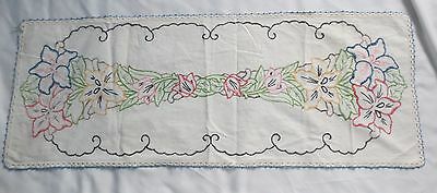 Vintage Dresser Scarf Table Runner Embroidered Flowers Floral Crocheted edge 38