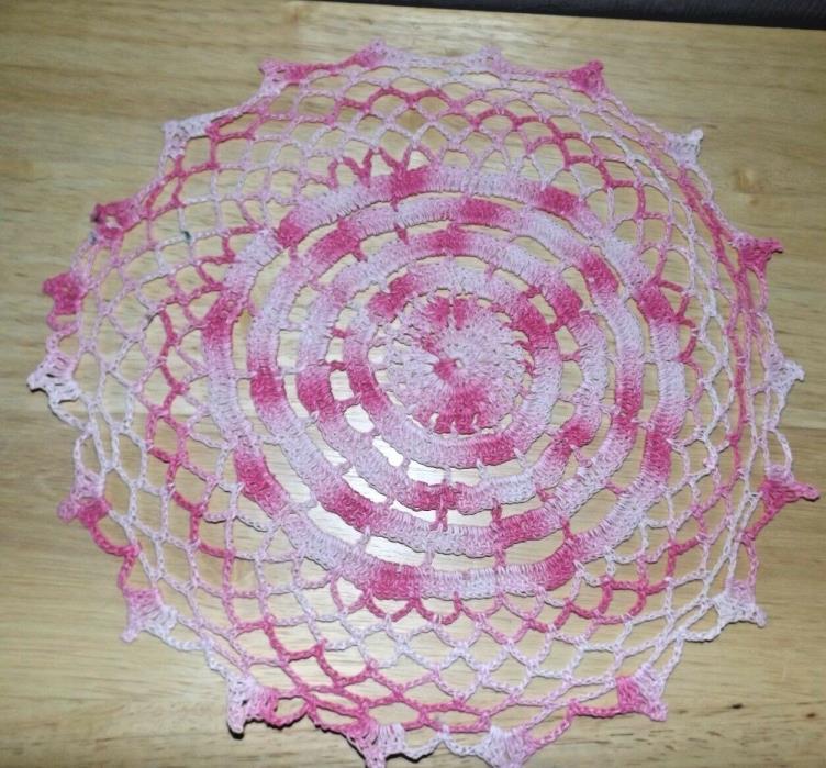 Vtg Round Marbled Varigated Pink Crocheted Crochet Doily 11