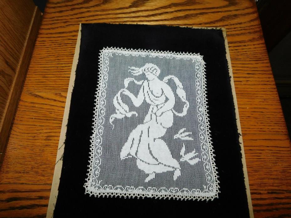 Grecian Lady Crochet Panel Handmade Fine Stitches w/ Birds Vintage