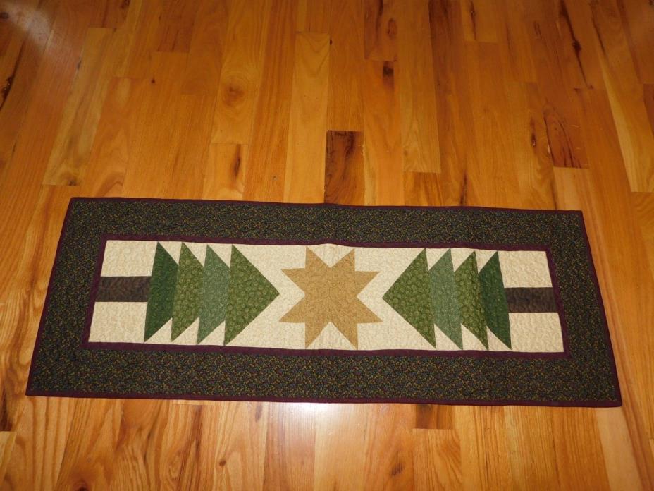 Flying Geese Pine Trees Table Runner Quilt Panel Handmade w/ Star