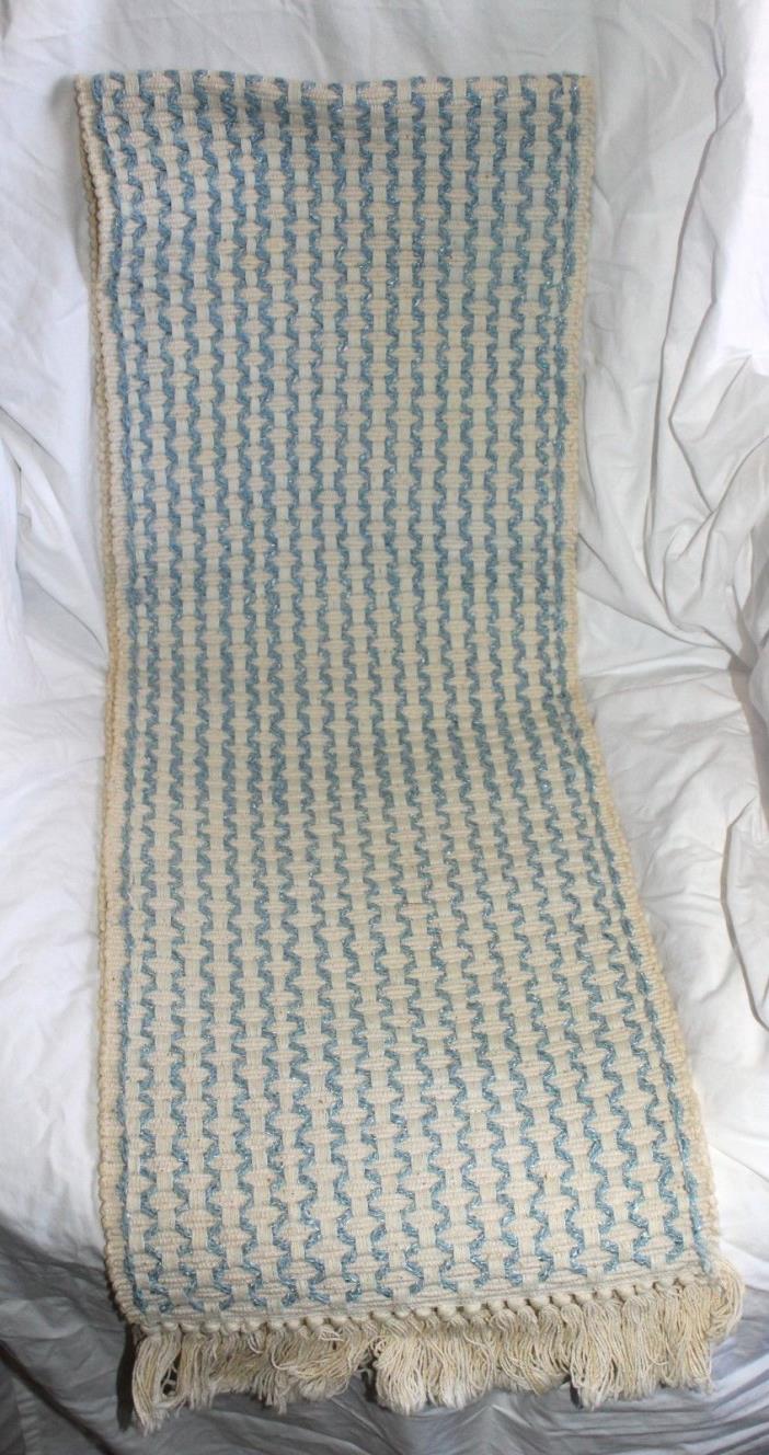 VINTAGE WOVEN TEXTILE BLUE & WHITE LONG 13 X 70