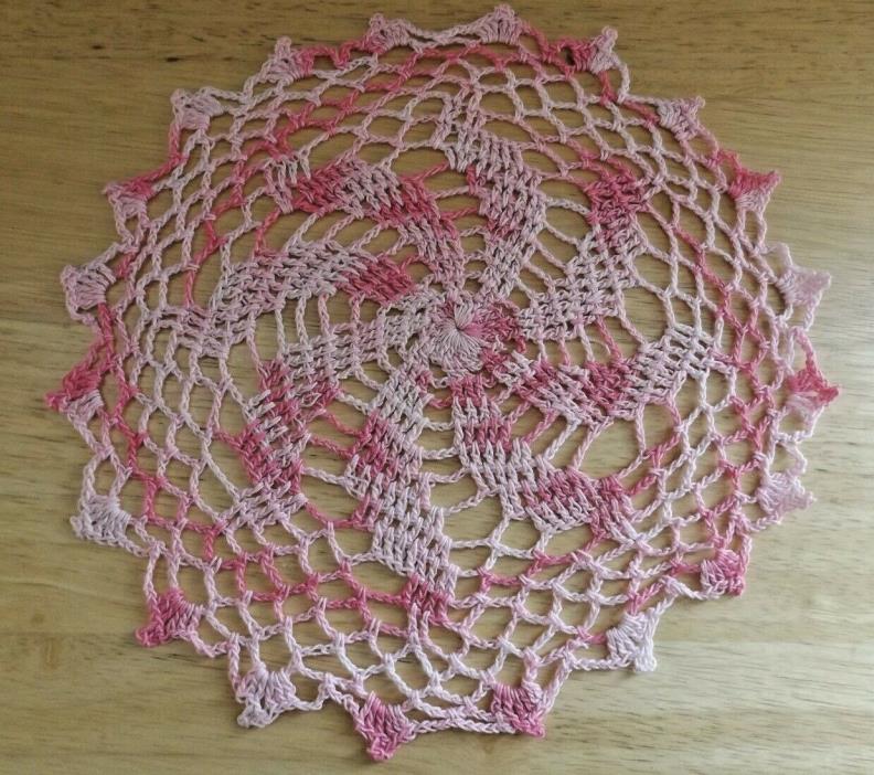 Vtg Round Marbled Varigated Pink Crochet Crocheted Doily 10