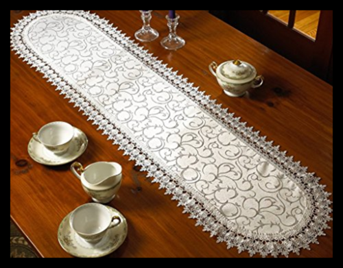Flower Bow Embroidered Lace Vintage Design Table Runner 14
