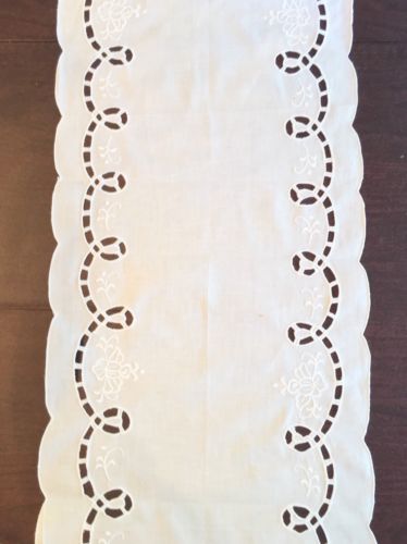 White Embroidered Long Table Runner NEW Dresser Scarf Cotton Peking Free Ship