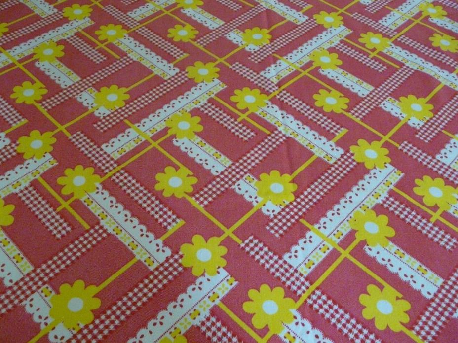 Vintage 1970 brushed cotton flowers large rectangular Tablecloth