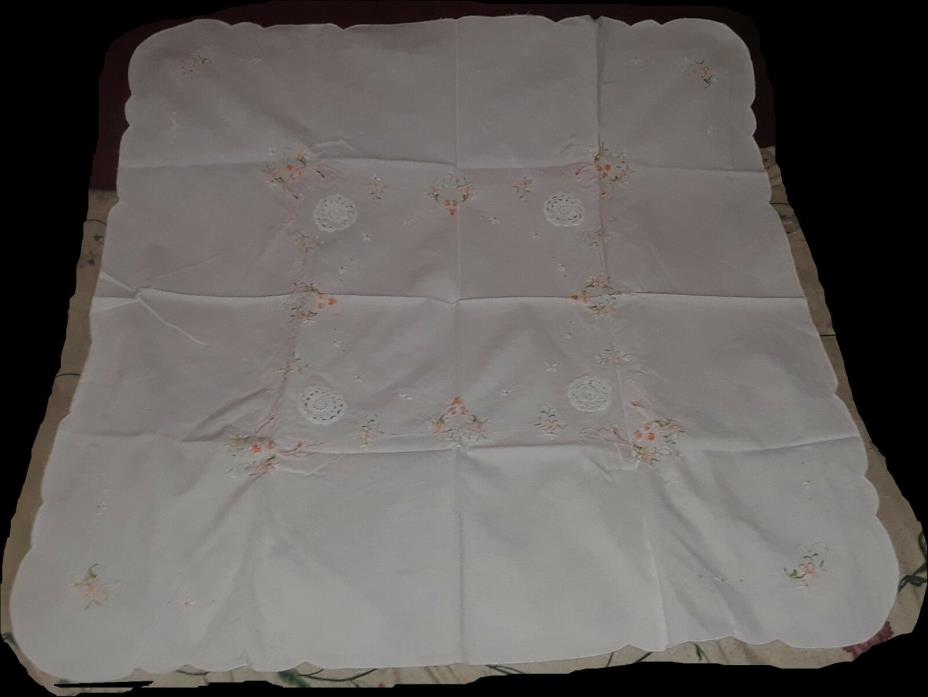Vintage Collectible White Square Table Cloth Hand Sewn 30
