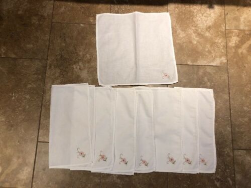 Lot of 8 Decorative White Flower Embroidered Napkins New no tag