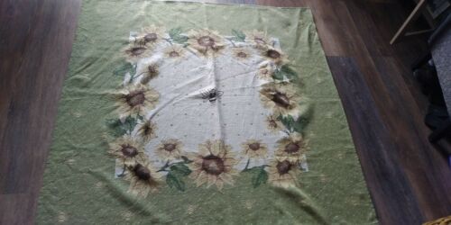 Green Ivory Yellow Bee Sunflower Design Square Needlepoint Tablecloth